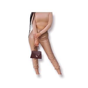 SHEIN Knot Waist PU Leather Apricot Pants